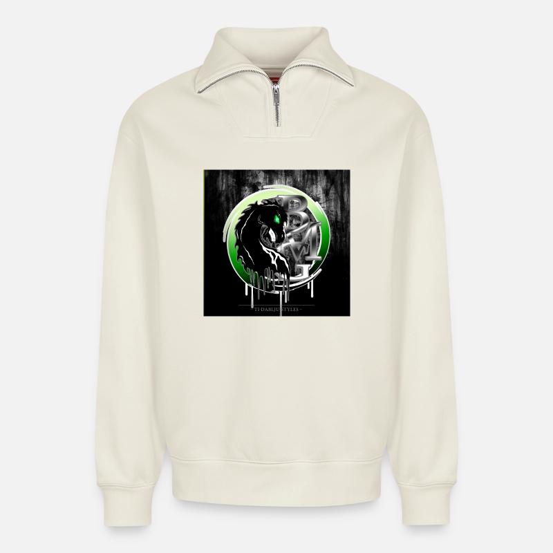 BMG -square - Relaxed Unisex Organic Half Zip Sweatshirt – von SPREAD - Naturweiß