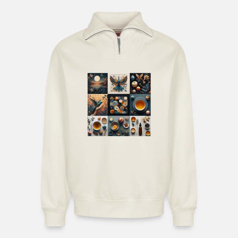 Collage, Natur und Leben - Relaxed Unisex Organic Half Zip Sweatshirt – von SPREAD - Naturweiß
