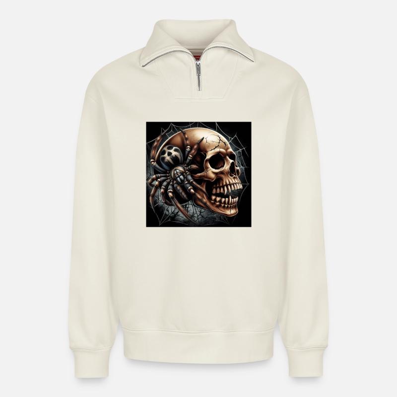 Totenkopf und Spinne - Relaxed Unisex Organic Half Zip Sweatshirt – von SPREAD - Naturweiß