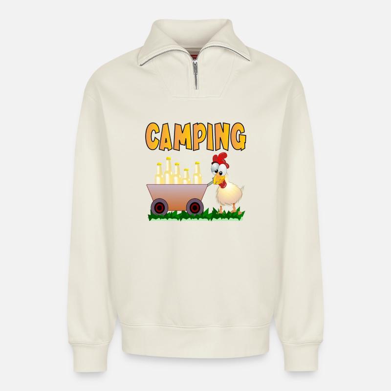 CAMPING DRINKS - Relaxed Unisex Organic Half Zip Sweatshirt – by SPREAD - off white