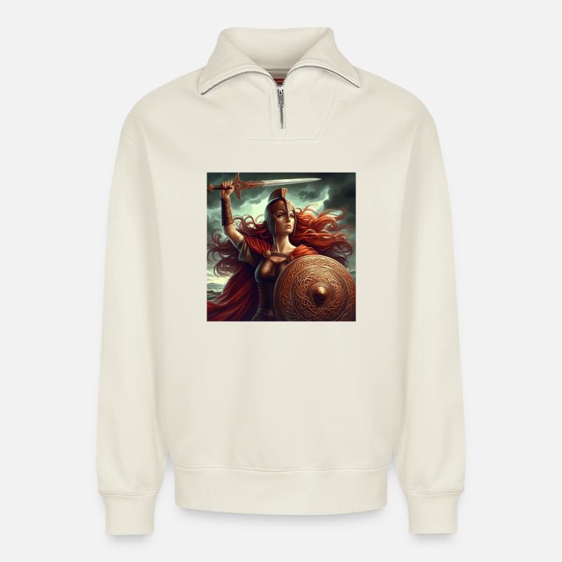 Celtic Warrior - Relaxed Unisex Organic Half Zip Sweatshirt – by SPREAD - off white