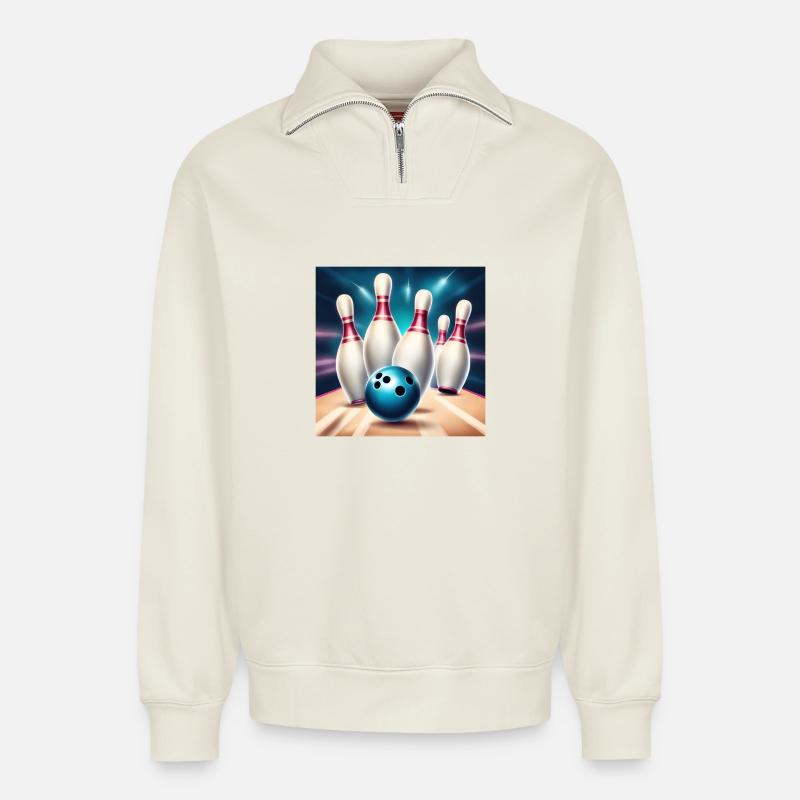 Bowling, Bowlingbahn, Bowling - Relaxed Unisex Organic Half Zip Sweatshirt – von SPREAD - Naturweiß