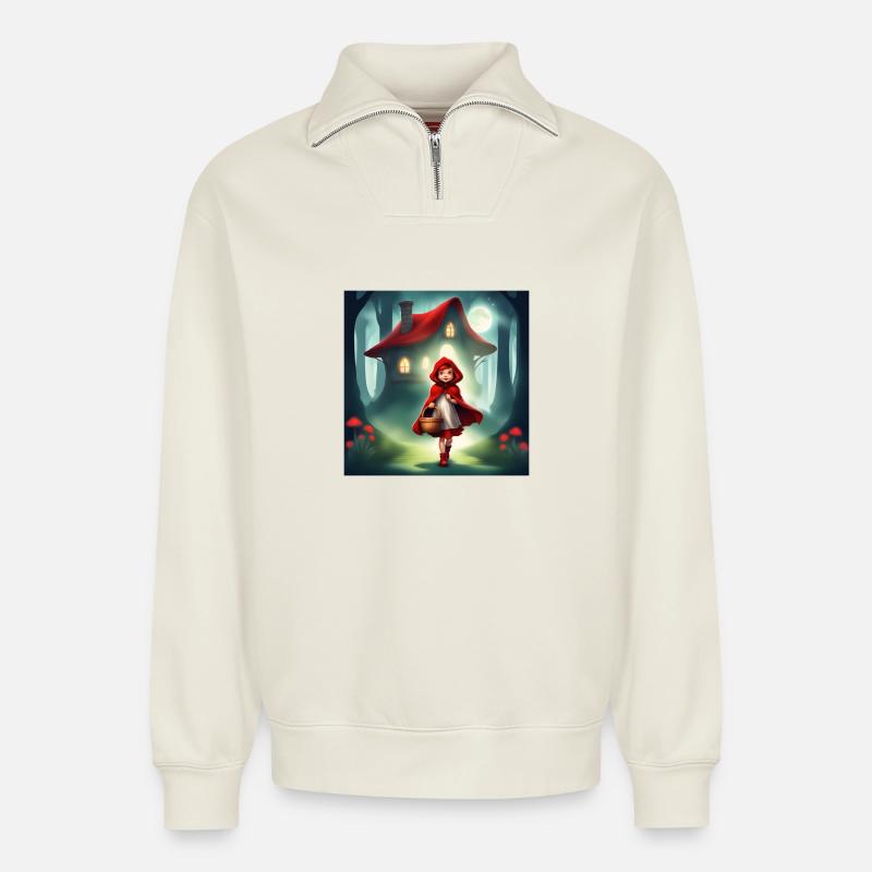 Rotkäppchen, ein wunderbares Märchen - Relaxed Unisex Organic Half Zip Sweatshirt – von SPREAD - Naturweiß