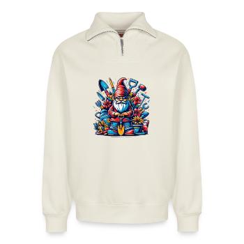 Nain de jardin coloré et sinistre avec des fleurs et des outils - Sweat unisexe décontracté en coton biologique à demi-zip – de SPREAD - blanc cassé - Devant