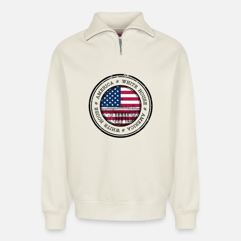 Flaggenlinie Capitol Circle - Relaxed Unisex Organic Half Zip Sweatshirt – von SPREAD - Naturweiß