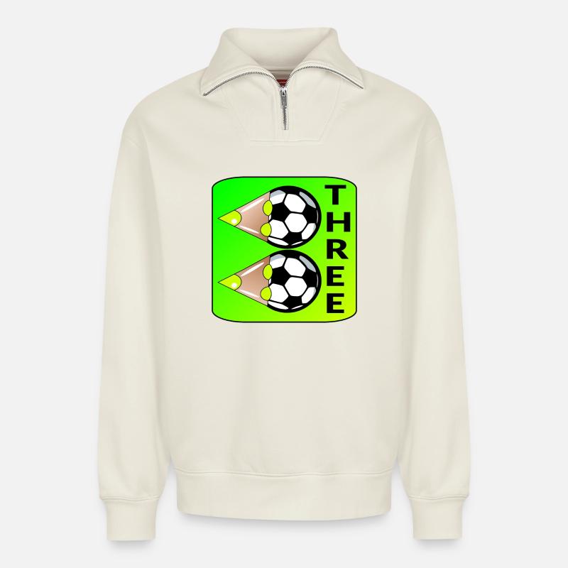 3e anniversaire - Soccer THREE - Sweat unisexe décontracté en coton biologique à demi-zip – de SPREAD - blanc cassé