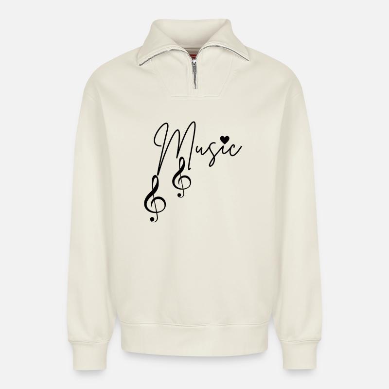 Musical Notes - Relaxed Unisex Organic Half Zip Sweatshirt – by SPREAD - off white
