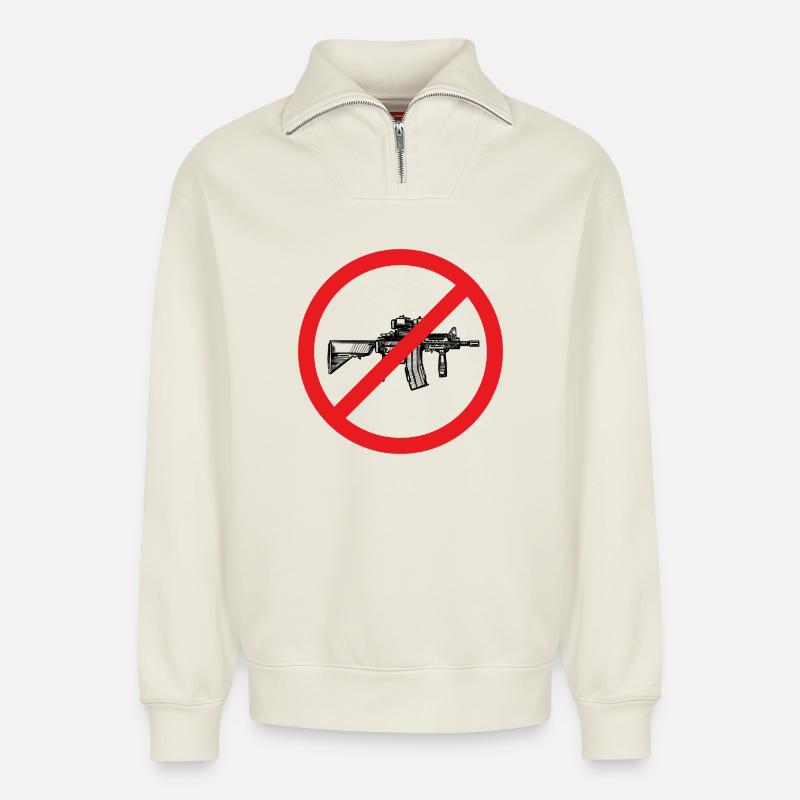 Stop War / Weapon Prohibited - Relaxed Unisex Organic Half Zip Sweatshirt – by SPREAD - off white