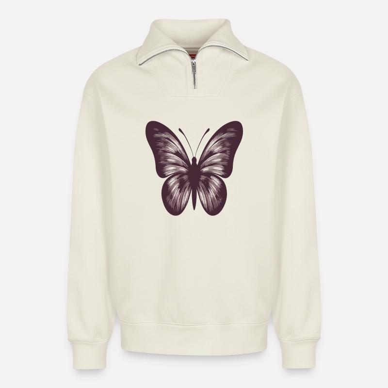 Papillon - Sweat unisexe décontracté en coton biologique à demi-zip – de SPREAD - blanc cassé