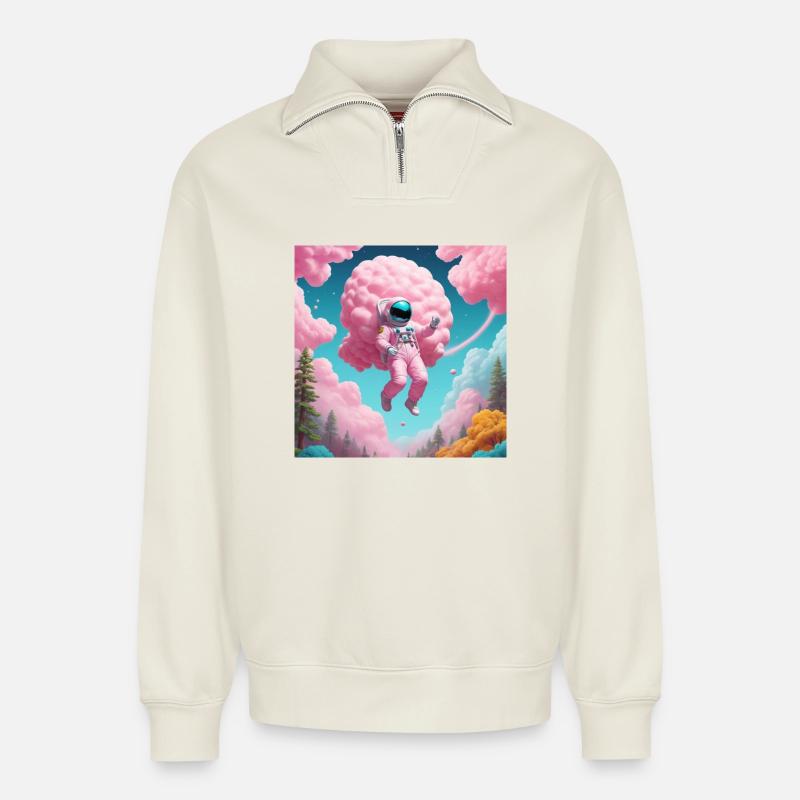 Astronaut - Relaxed Unisex Organic Half Zip Sweatshirt – von SPREAD - Naturweiß