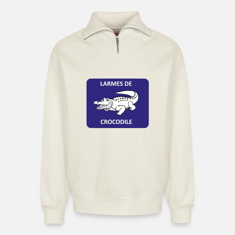 Larmes de crocodile - Sweat unisexe décontracté en coton biologique à demi-zip – de SPREAD - blanc cassé
