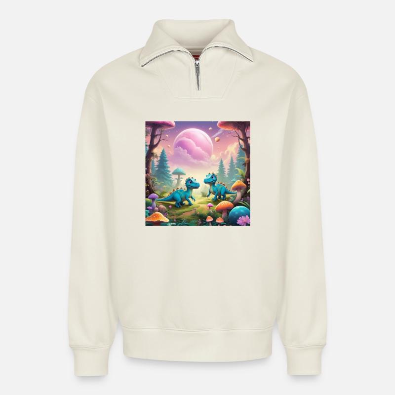 Dinosaurier - Relaxed Unisex Organic Half Zip Sweatshirt – von SPREAD - Naturweiß