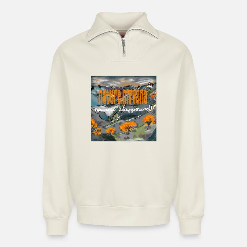 NATURE'S NIRVANA - Relaxed Unisex Organic Half Zip Sweatshirt – by SPREAD - off white