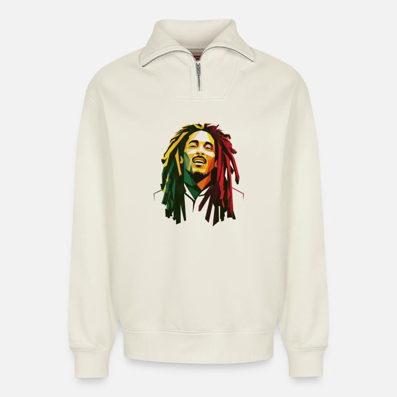 Rasta King - Sweat unisexe décontracté en coton biologique à demi-zip – de SPREAD - blanc cassé