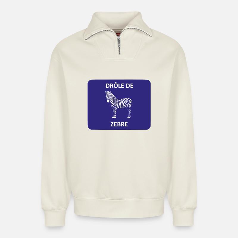 Strange zebra - Relaxed Unisex Organic Half Zip Sweatshirt – by SPREAD - off white