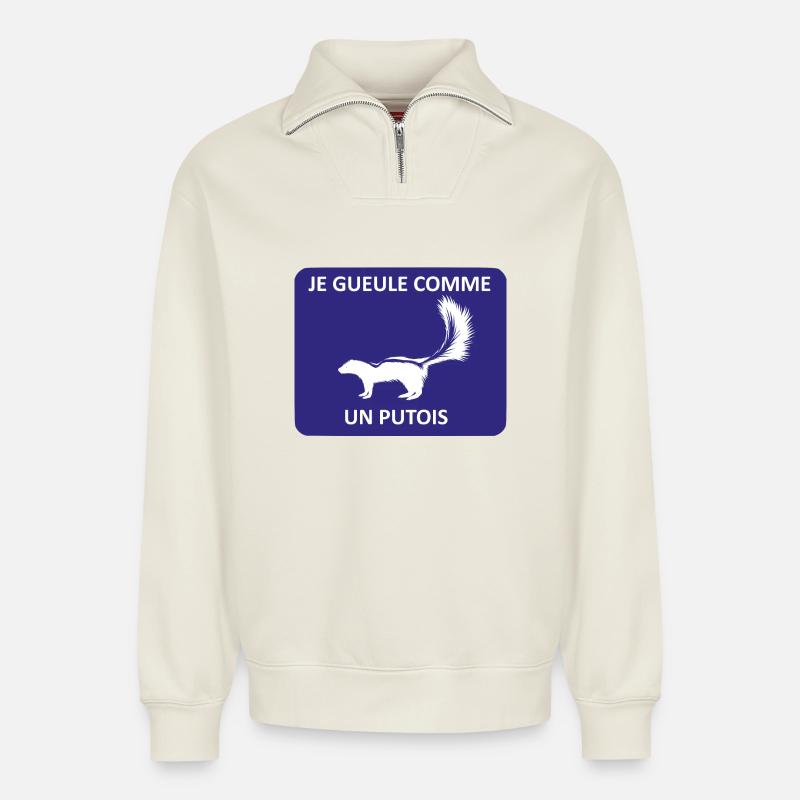 Je gueule comme un putois - Sweat unisexe décontracté en coton biologique à demi-zip – de SPREAD - blanc cassé