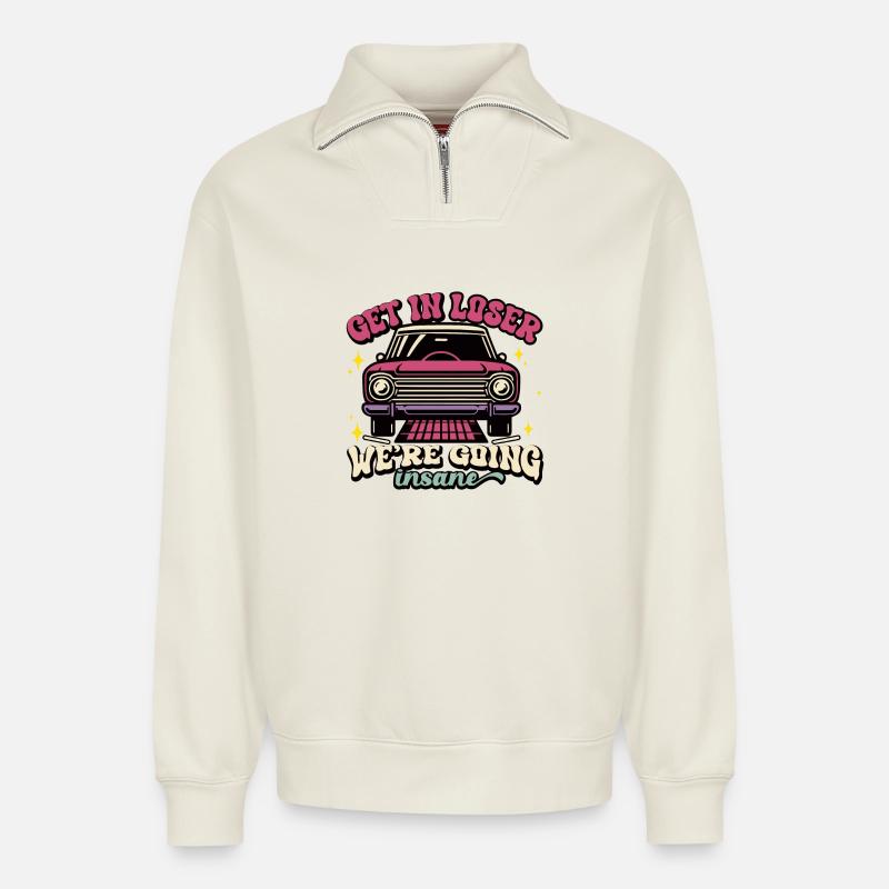 Retro Auto Verschwinde Wahnsinniges Design - Relaxed Unisex Organic Half Zip Sweatshirt – von SPREAD - Naturweiß
