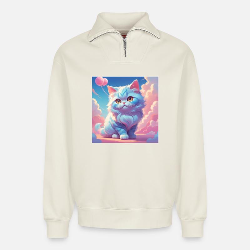 Kitten - Relaxed Unisex Organic Half Zip Sweatshirt – by SPREAD - off white