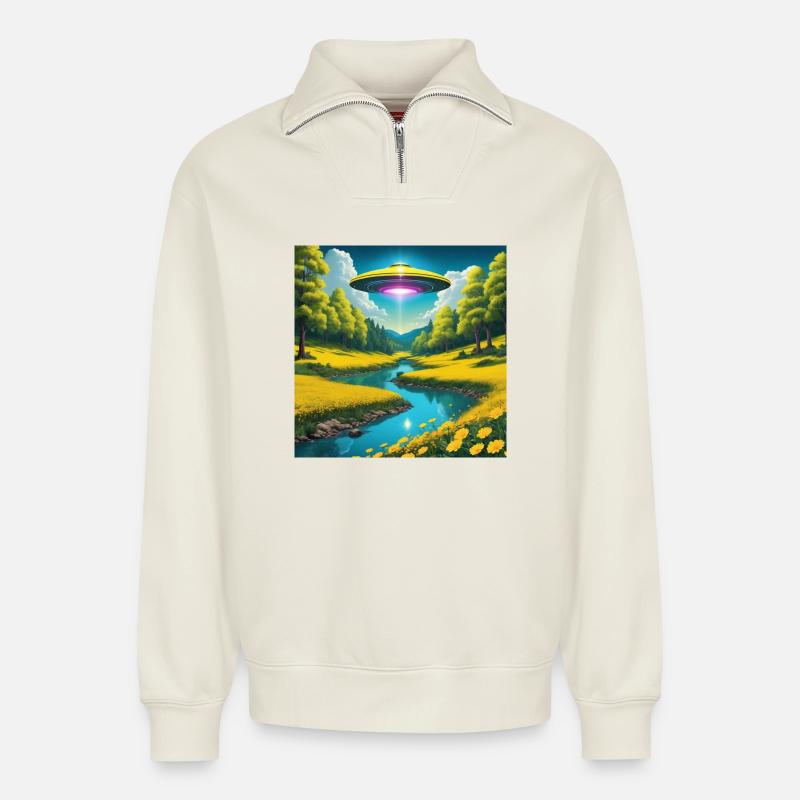 UFO - Relaxed Unisex Organic Half Zip Sweatshirt – von SPREAD - Naturweiß