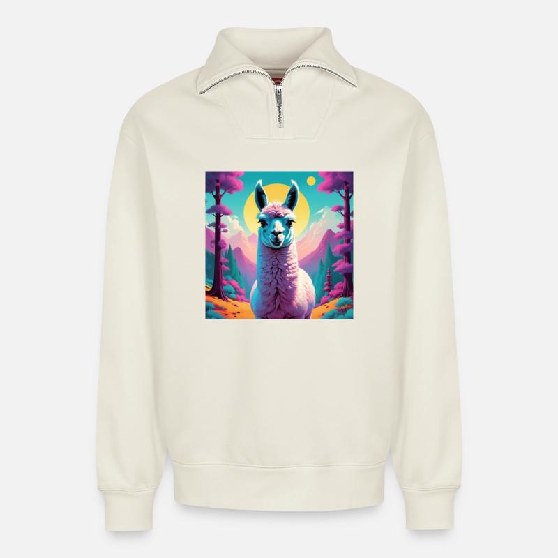 Lama - Relaxed Unisex Organic Half Zip Sweatshirt – von SPREAD - Naturweiß