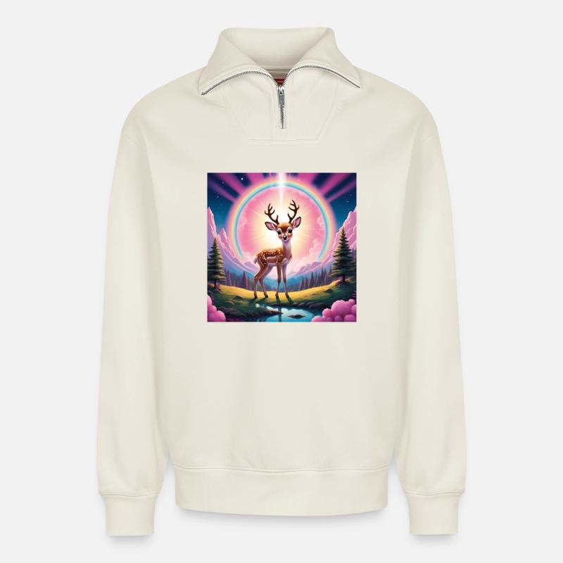 Reh mit Regenbogen - Relaxed Unisex Organic Half Zip Sweatshirt – von SPREAD - Naturweiß
