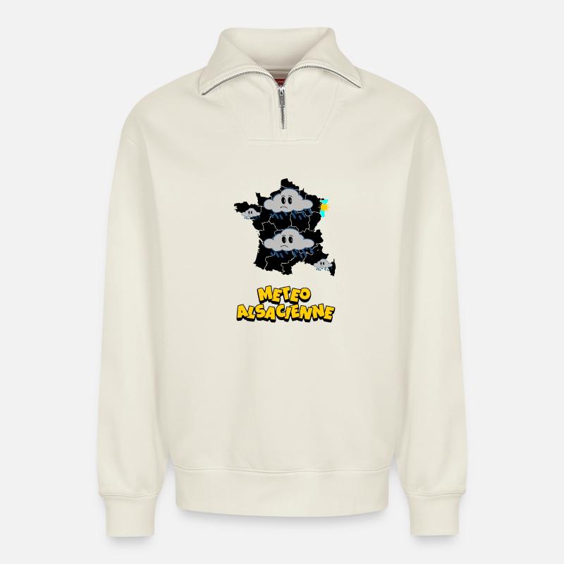 Elsässisches Wetter - Relaxed Unisex Organic Half Zip Sweatshirt – von SPREAD - Naturweiß