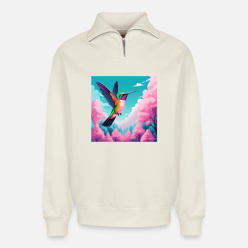 Kolibri - Relaxed Unisex Organic Half Zip Sweatshirt – von SPREAD - Naturweiß