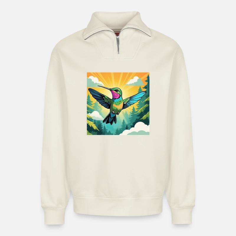 Kolibri - Relaxed Unisex Organic Half Zip Sweatshirt – von SPREAD - Naturweiß