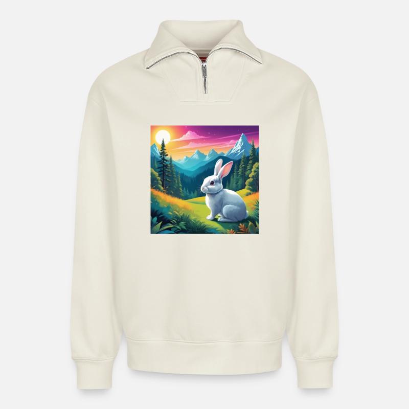 Bunny - Relaxed Unisex Organic Half Zip Sweatshirt – by SPREAD - off white