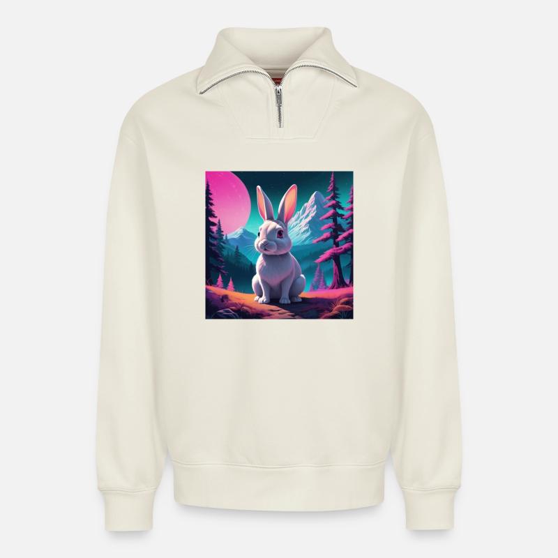 Hase am Berg - Relaxed Unisex Organic Half Zip Sweatshirt – von SPREAD - Naturweiß