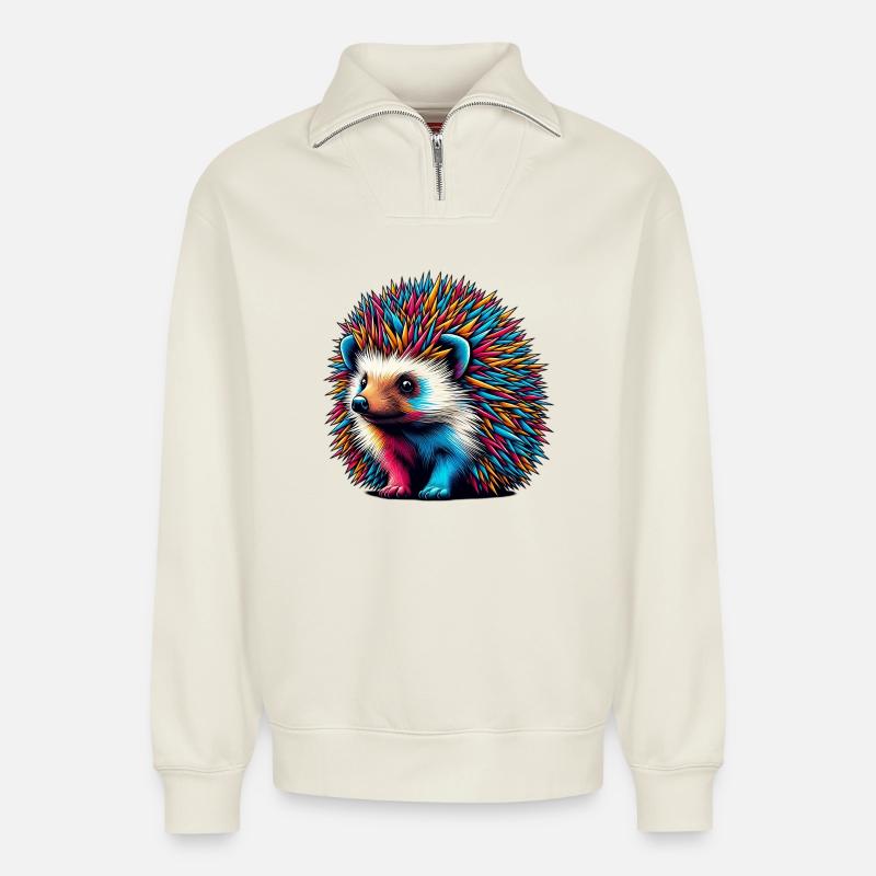Igel - Relaxed Unisex Organic Half Zip Sweatshirt – von SPREAD - Naturweiß