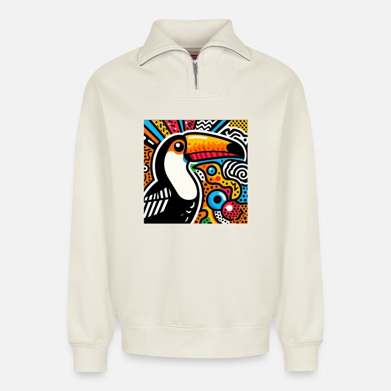 Toucan - Sweat unisexe décontracté en coton biologique à demi-zip – de SPREAD - blanc cassé