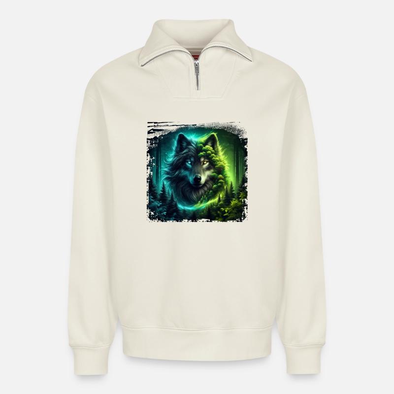 Wolf - Relaxed Unisex Organic Half Zip Sweatshirt – von SPREAD - Naturweiß