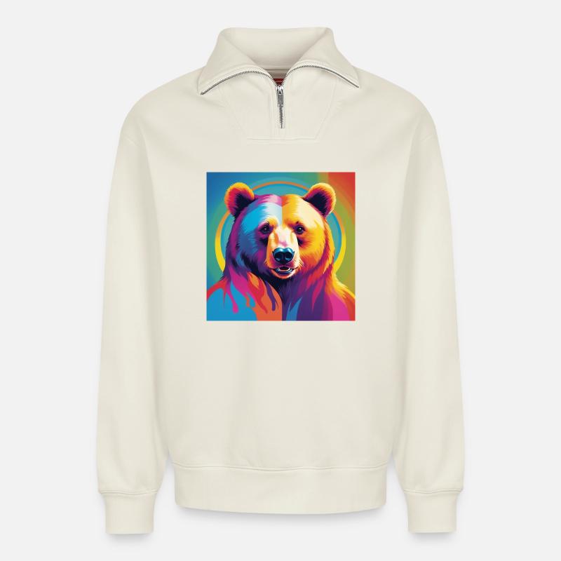 Pride Bear - Relaxed Unisex Organic Half Zip Sweatshirt – von SPREAD - Naturweiß