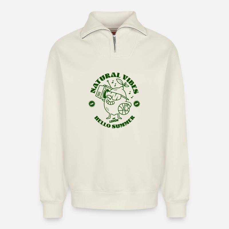 Zitronengrün - Relaxed Unisex Organic Half Zip Sweatshirt – von SPREAD - Naturweiß
