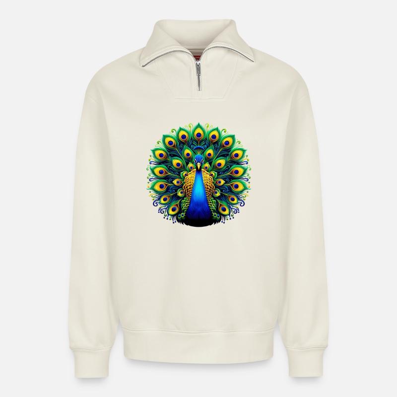 Pfau - Relaxed Unisex Organic Half Zip Sweatshirt – von SPREAD - Naturweiß