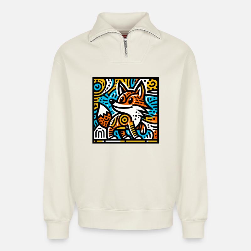 Fox - Relaxed Unisex Organic Half Zip Sweatshirt – by SPREAD - off white