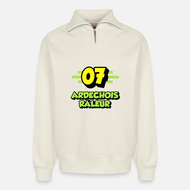 Complaining Ardèche - Relaxed Unisex Organic Half Zip Sweatshirt – by SPREAD - off white