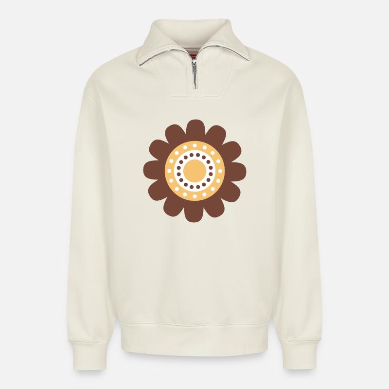 Süße braune Gänseblümchenblume - Relaxed Unisex Organic Half Zip Sweatshirt – von SPREAD - Naturweiß