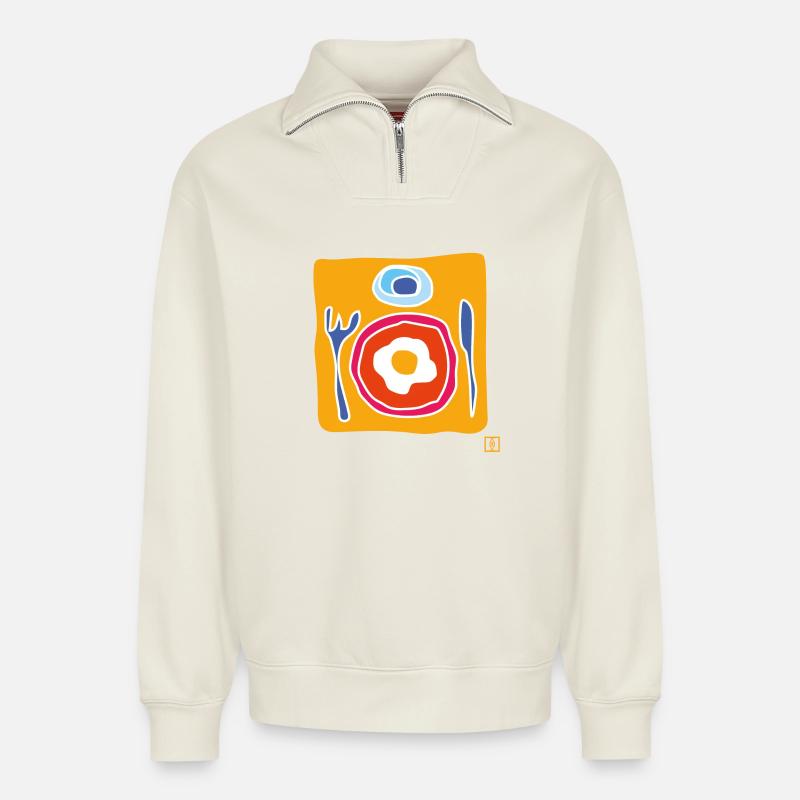 egg - Relaxed Unisex Organic Half Zip Sweatshirt – by SPREAD - off white