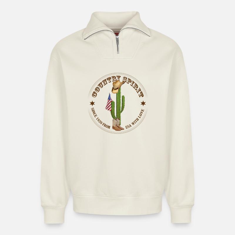Ländlicher Geist - Relaxed Unisex Organic Half Zip Sweatshirt – von SPREAD - Naturweiß