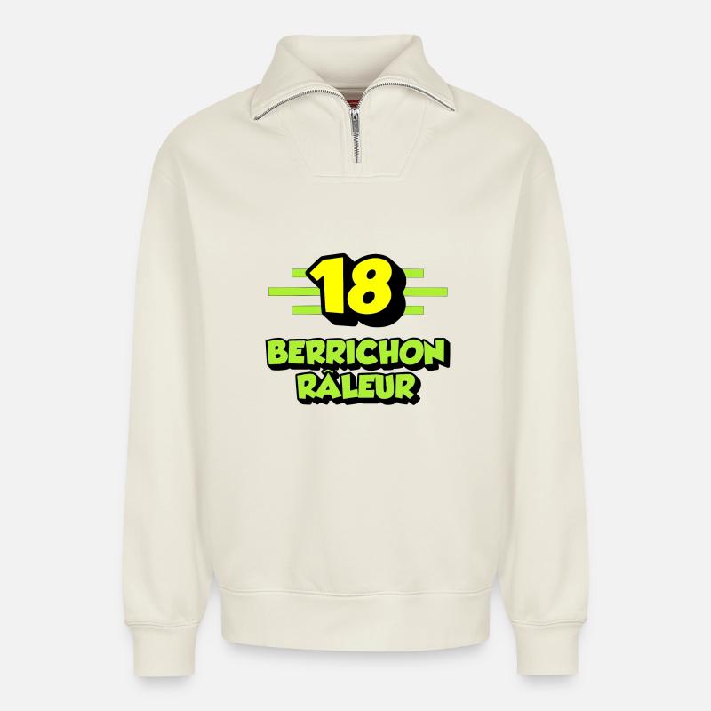 Berrichon râleur - Sweat unisexe décontracté en coton biologique à demi-zip – de SPREAD - blanc cassé