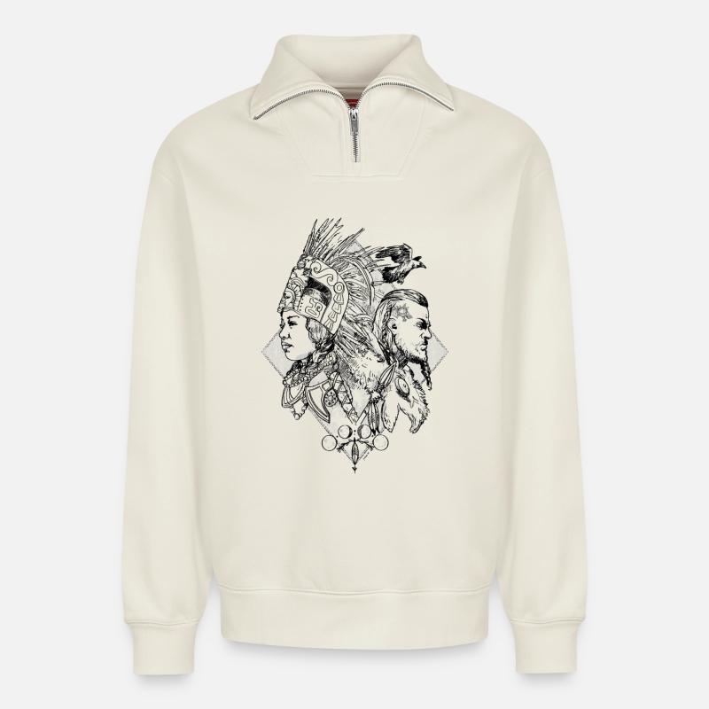 Zeit-Krieger - Relaxed Unisex Organic Half Zip Sweatshirt – von SPREAD - Naturweiß