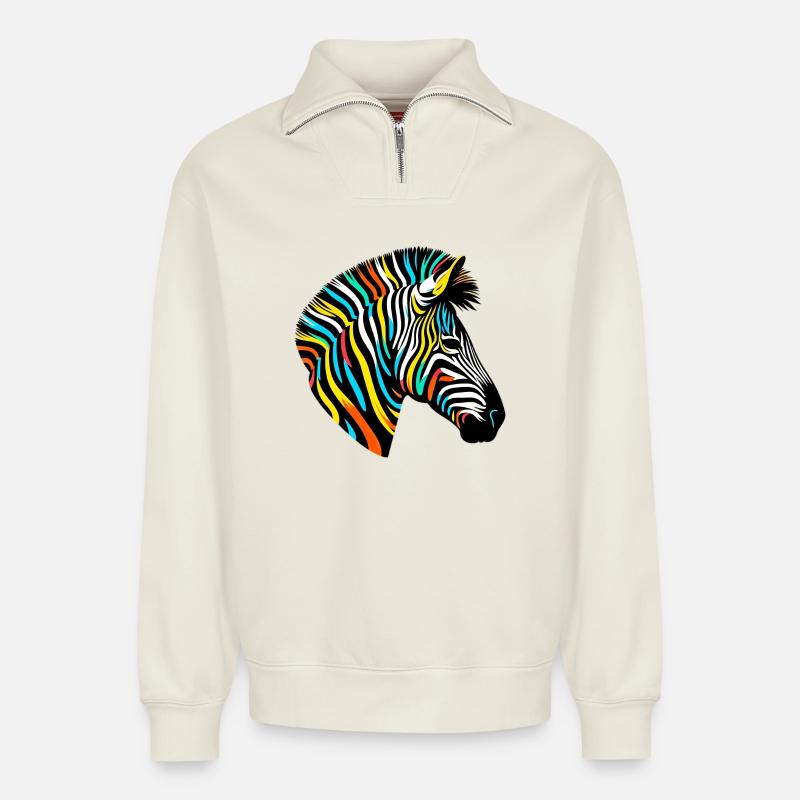 Zebra - Relaxed Unisex Organic Half Zip Sweatshirt – von SPREAD - Naturweiß