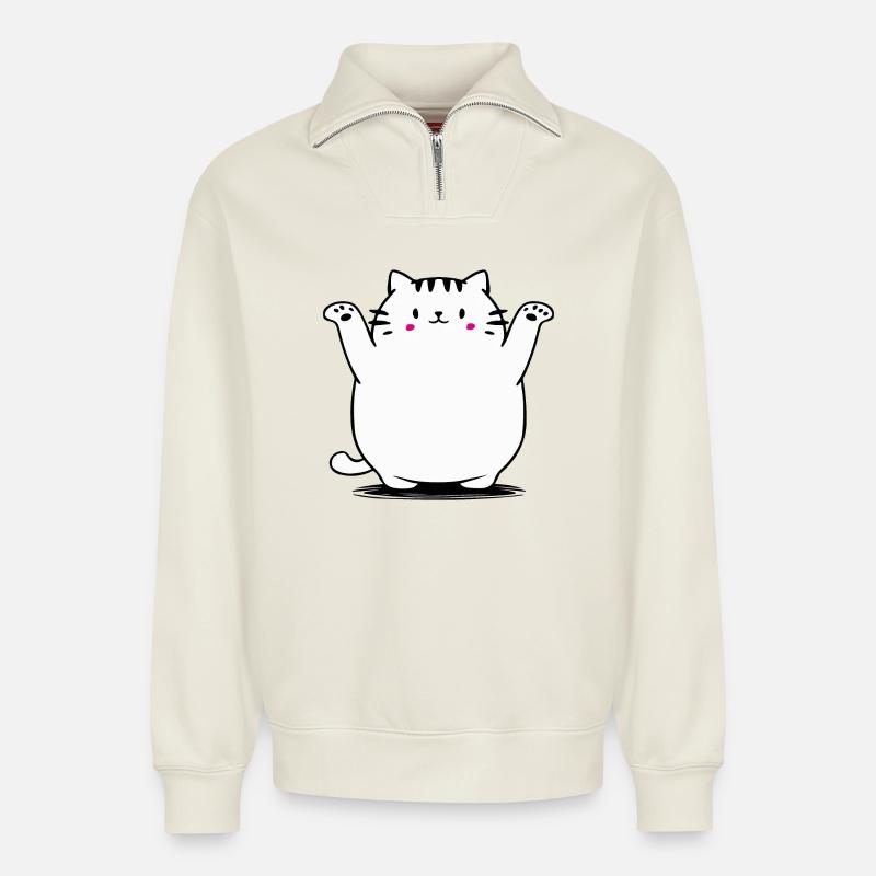 Süße Katze - Relaxed Unisex Organic Half Zip Sweatshirt – von SPREAD - Naturweiß