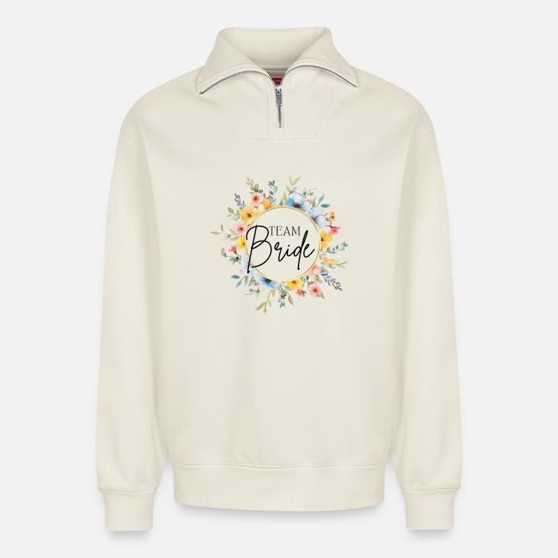 Team Bride! Customizable - Relaxed Unisex Organic Half Zip Sweatshirt – by SPREAD - off white