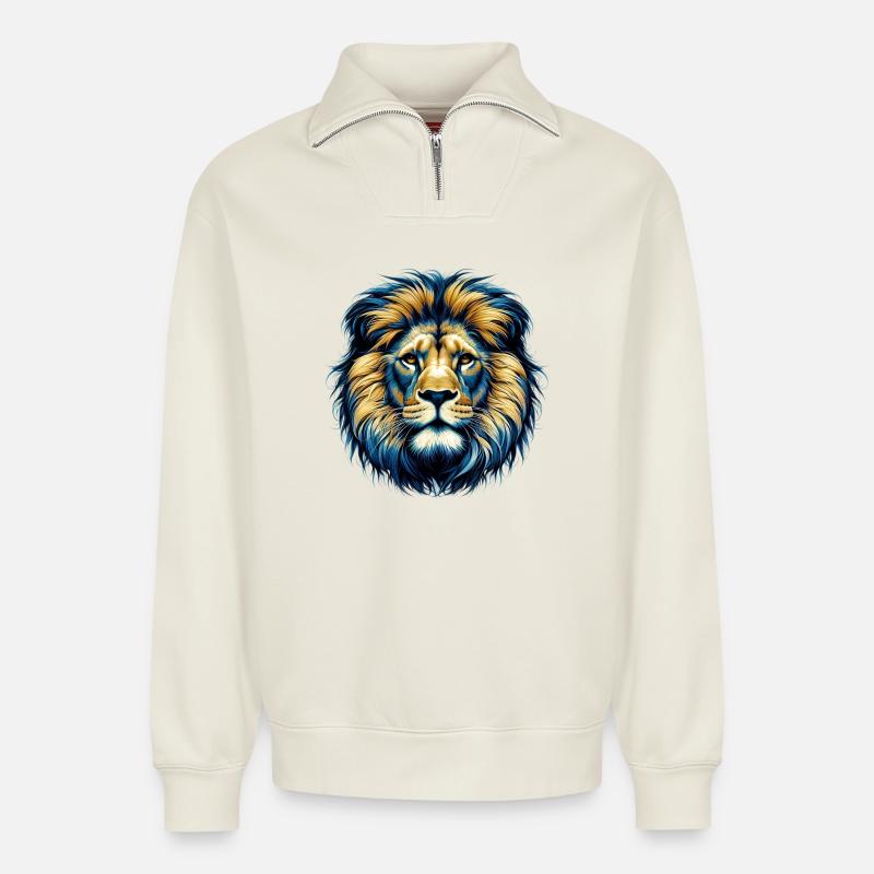 Löwe - Relaxed Unisex Organic Half Zip Sweatshirt – von SPREAD - Naturweiß