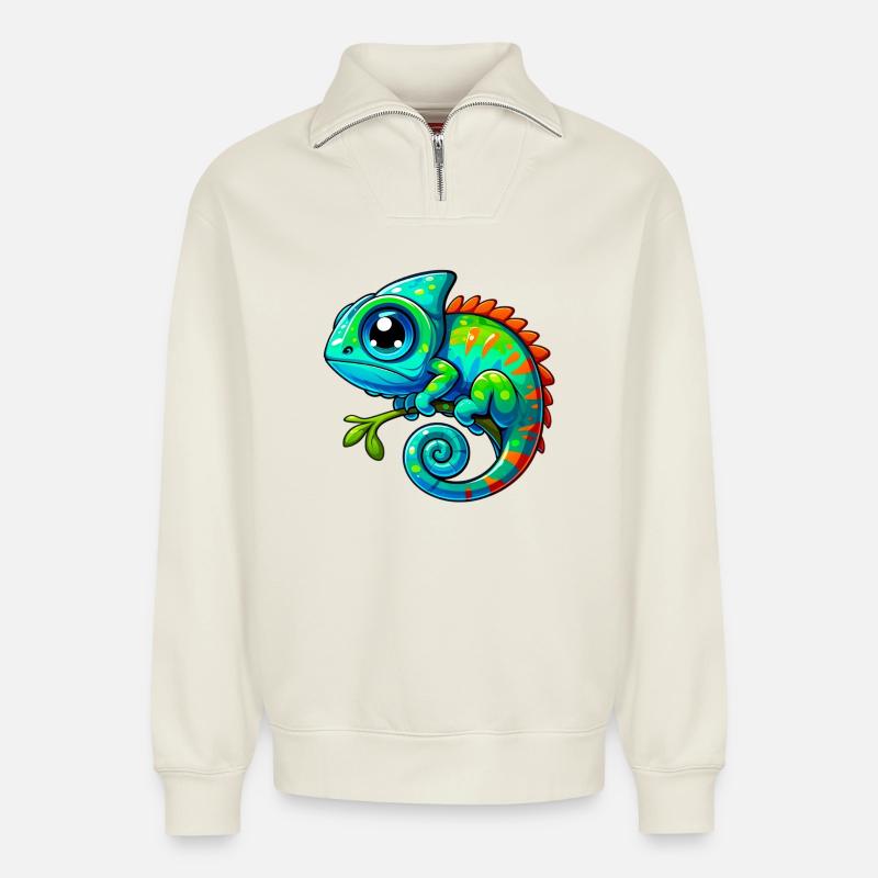 Chameleon - Relaxed Unisex Organic Half Zip Sweatshirt – by SPREAD - off white