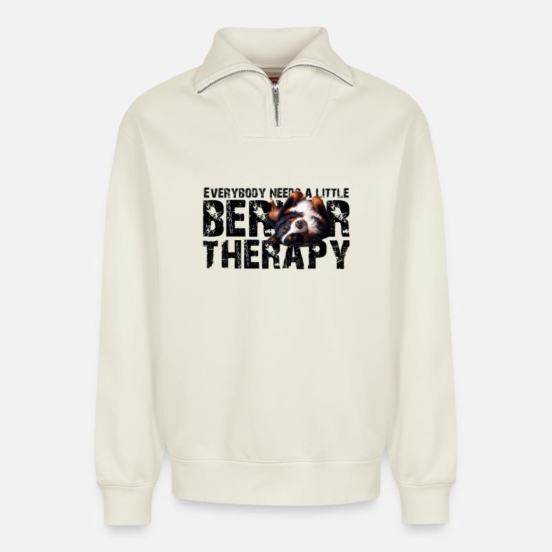 Bouvier bernois - Sweat unisexe décontracté en coton biologique à demi-zip – de SPREAD - blanc cassé