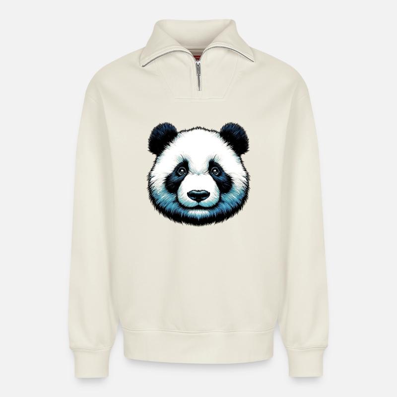 Panda - Relaxed Unisex Organic Half Zip Sweatshirt – von SPREAD - Naturweiß